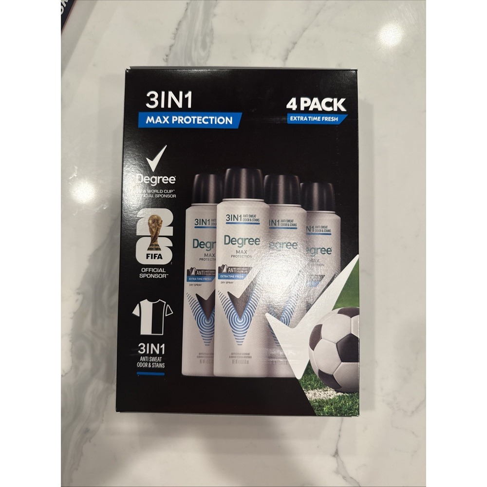 NEW!! Degree Men's 3 in 1 Deodorant Fresh Dry Spray 4.8 Oz FIFA World Cup